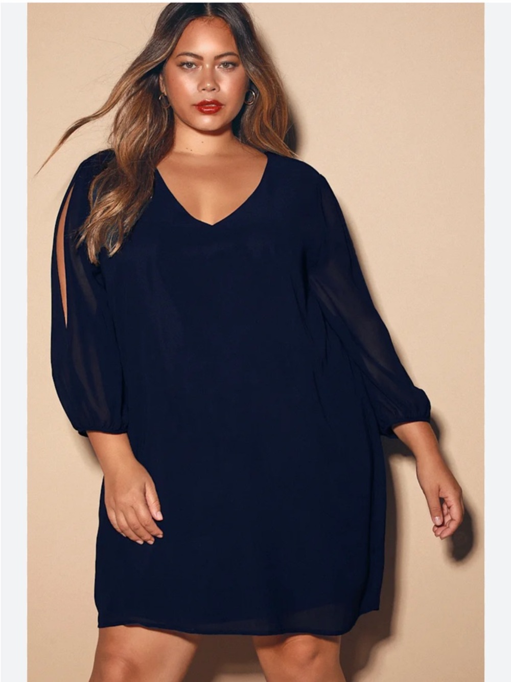 Lulu's Shifting Dears Navy Long Sleeve Dress